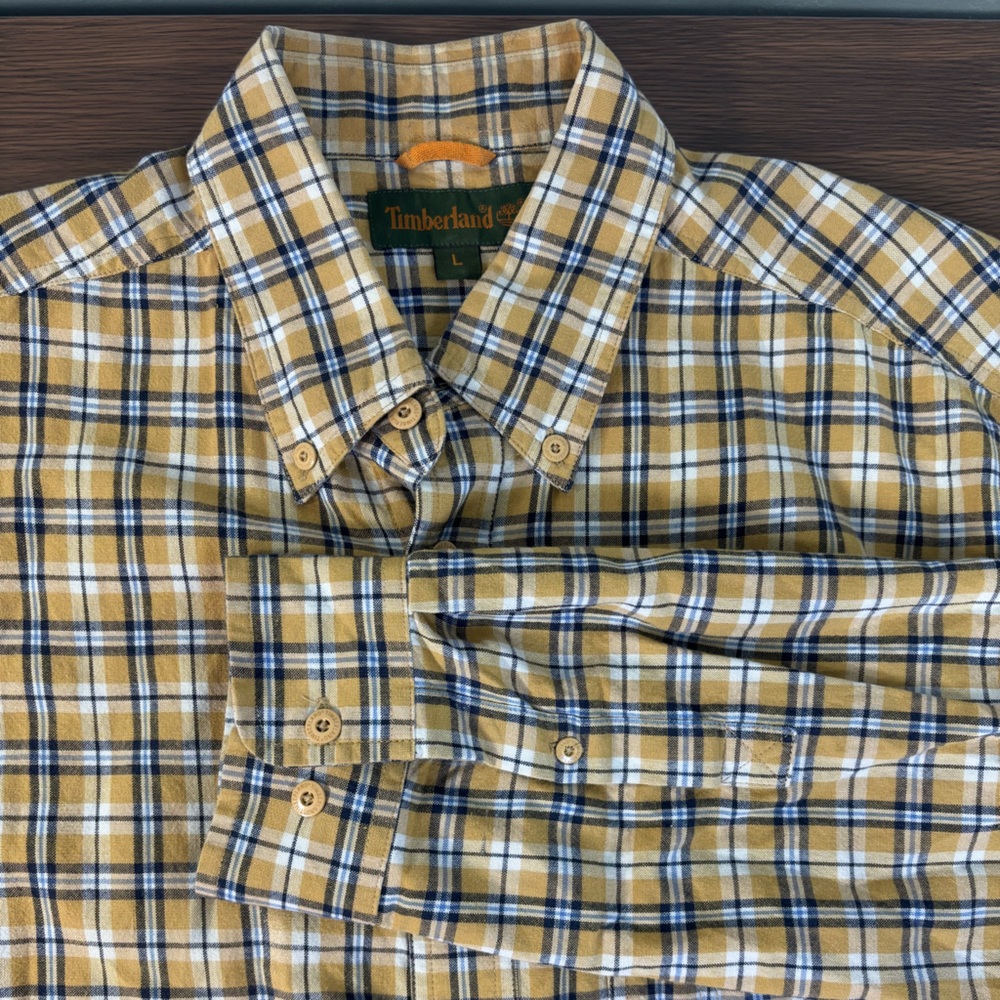 Timberland Yellow‎ and Blue Checkered Shirt Size Large